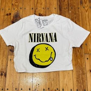 NWT NIRVANA SMILEY CROP TEE, VARIOUS SIZES